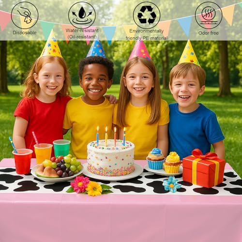 3 Pack Pink Cow Print Tablecloth 108 x 54 Inch Party Cover
