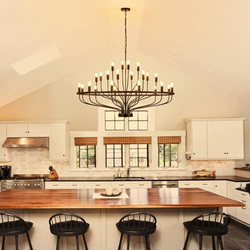 472 Inch Black 24 Light Chandelier Farmhouse Industrial Style