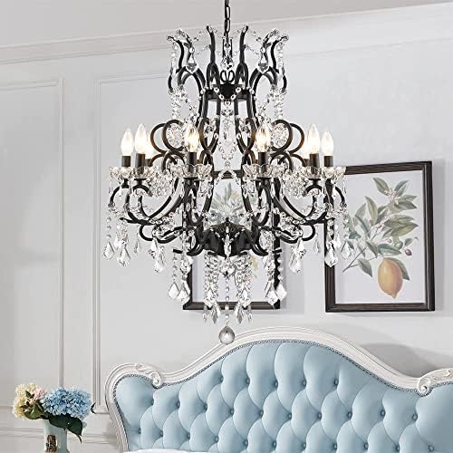 Maxax 10 Light Crystal Chandelier Modern Black Pendant Light