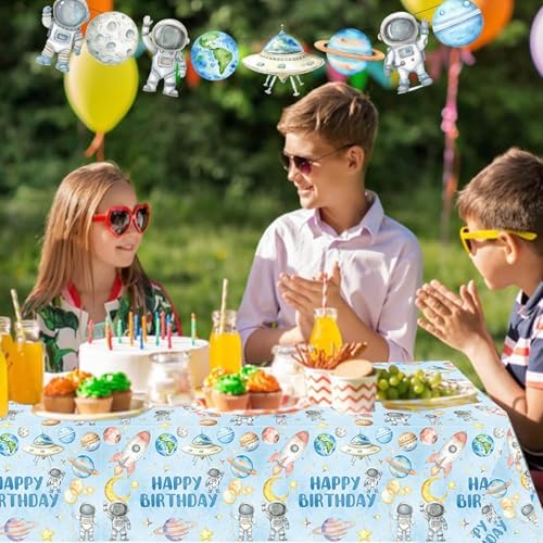 3 Pack Outer Space Birthday Tablecloths for Boy Baby Shower