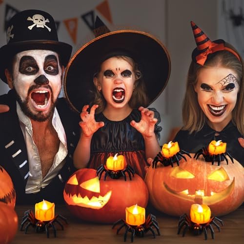 Halloween Spider Tea Lights - 12 Pack Flameless Candle Holders