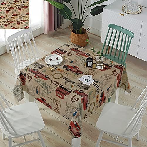 Square Tablecloth Waterproof Stainproof Farmhouse Red Truck Design