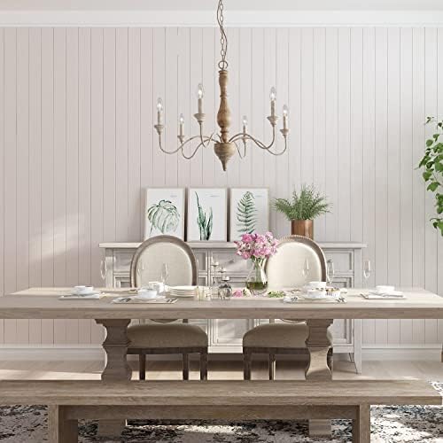 6-Light French Country Chandelier Handmade Real Wood Farmhouse Chandelier with Distressed Finish