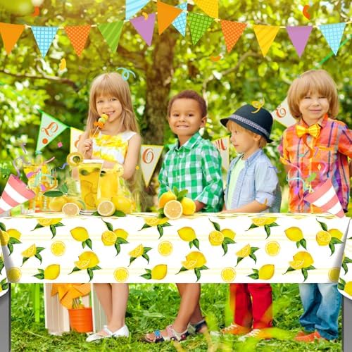 MOZUI 2 Pack Lemon Plastic Tablecloths 54x87 Inch