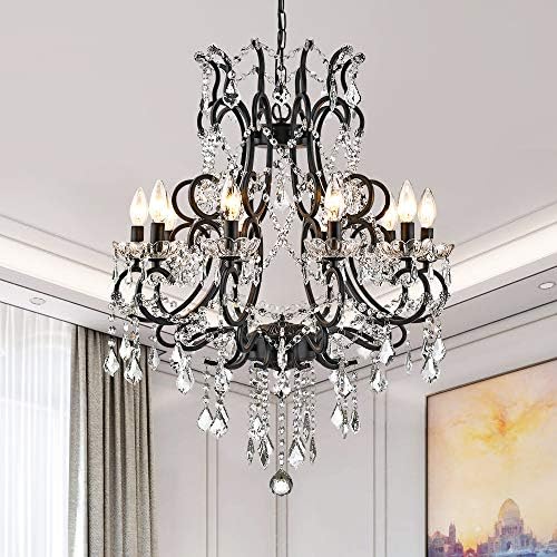 Maxax 10 Light Crystal Chandelier Modern Black Pendant Light
