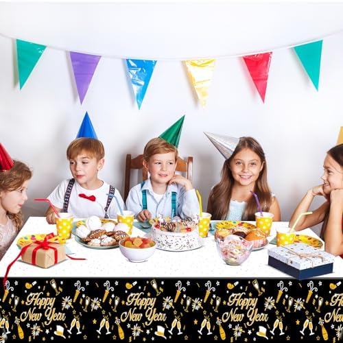 Happy New Year Plastic Table Cloth 108x54 Inches