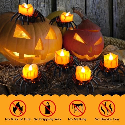Halloween Spider Tea Lights - 12 Pack Flameless Candle Holders