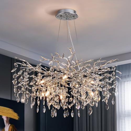 Modern Tree Branch Crystal Chandelier 10-Light Luxury Silver