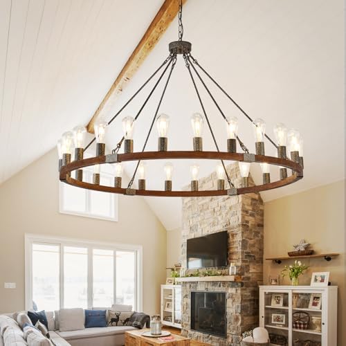 HHR 48 Inch Farmhouse Wagon Wheel Chandelier 24 Light