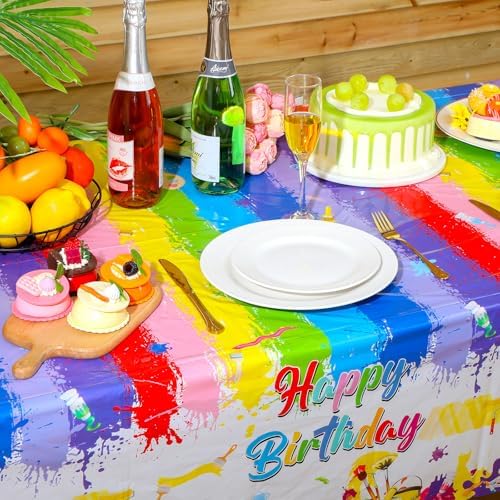 Zhehao 3 Pcs Paint Splatter Tablecloths for Art Birthday Party Supplies