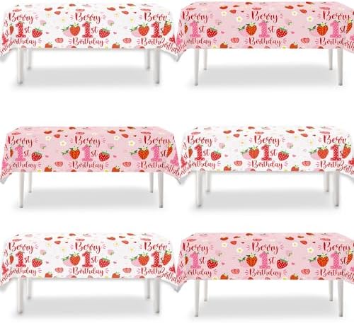 6PCS Strawberry Tablecloth for 1st Birthday Party