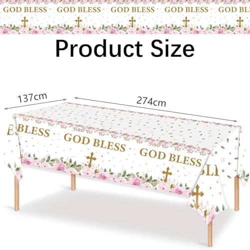 God Bless Pink Floral Baptism Tablecloth