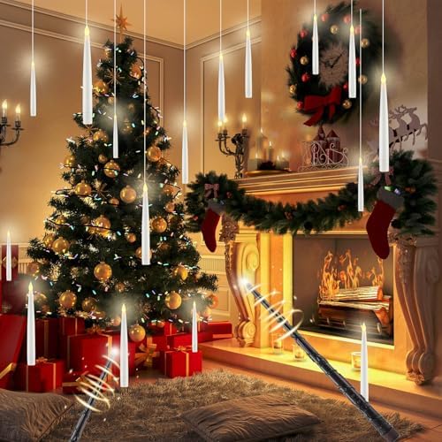 JOSU Floating Candles with Wand Remote 12 Pcs Halloween Decorations