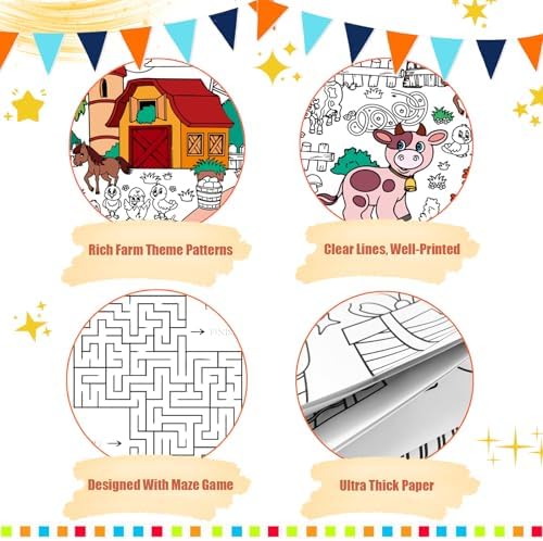 Varacl Farm Animals Coloring Tablecloth 30 x 72