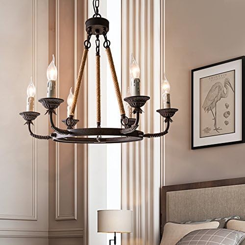LOVEDIMA 8 Light Rustic Hemp Rope Chandelier