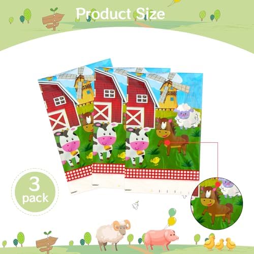 MEMOVAN Farm Animal Tablecloth 3pcs Disposable