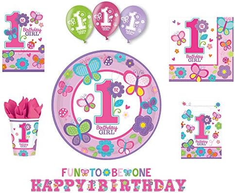 Amscan Plastic Table Cover Flowers and Butterflies 1st Birthday Girl