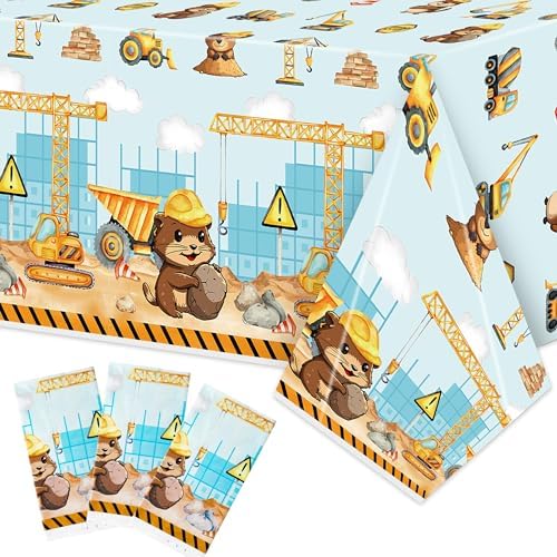 3Pcs Construction Beaver Tablecloths for Parties and Decor
