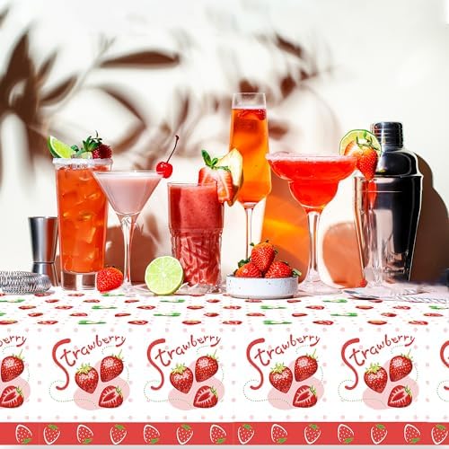 Strawberries Themed 2 Pcs Tablecloth 54x87In