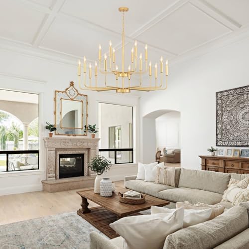 GIFARICH 18-Light 2-Tier Gold Chandeliers for Dining Room