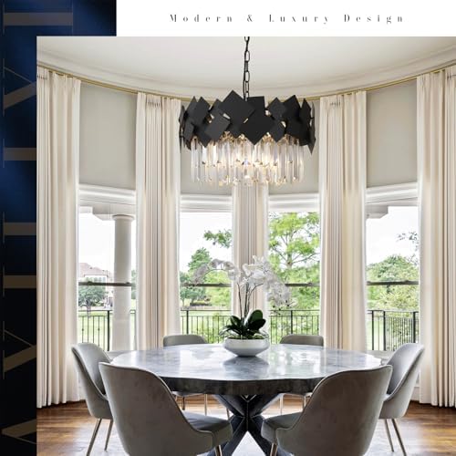 Modern Crystal Chandelier Black Round 7-Light Luxury Ceiling Light