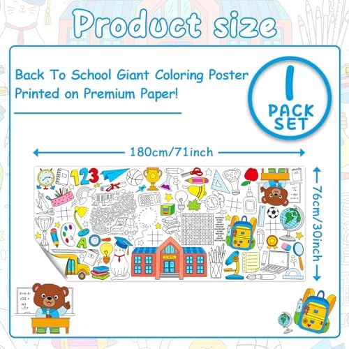 Giant Back to School Coloring Table Cloth 71x30in