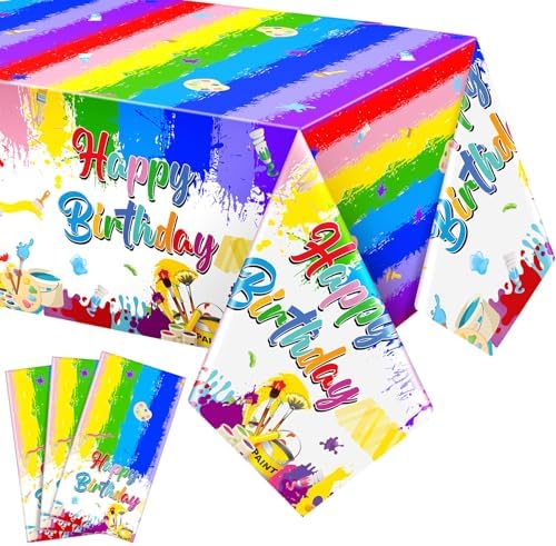 Zhehao 3 Pcs Paint Splatter Tablecloths for Art Birthday Party Supplies