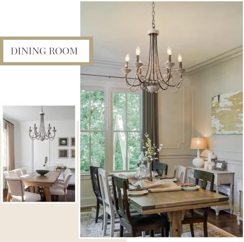 Wood Chandelier 6-Light French Country Farmhouse