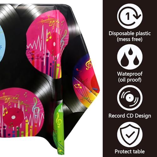 4 Pack 1950s Record Themed Tablecloths