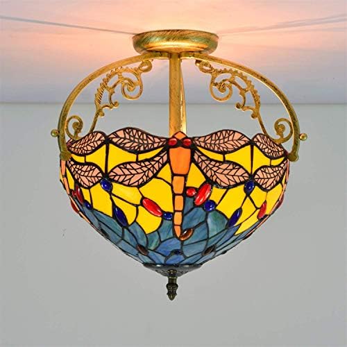 Yellow Dragonfly Glass Ceiling Light 12 Inch Modern Chandelier