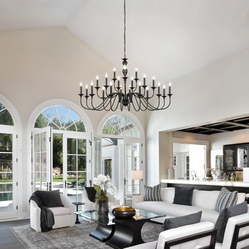 Black 21 Light Farmhouse Chandelier for Dining Room