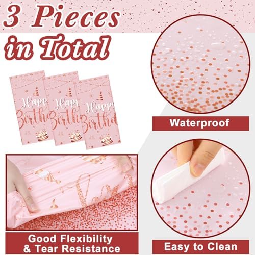 Tudomro 3 Pcs Happy Birthday Tablecloths Party Decorations