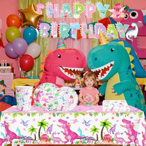 4pcs Dinosaur Party Tablecloths for Girls Birthday Decorations