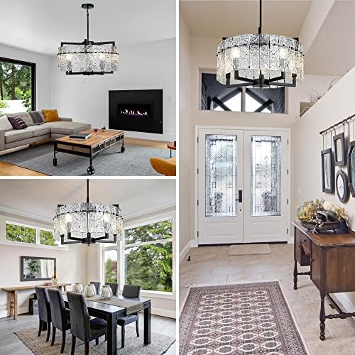 IKK Modern Black Crystal Chandelier with Water Ripple Glass