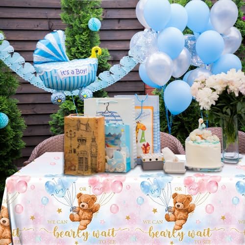 GREHUMOR 3 Pack Bear Baby Shower Tablecloths