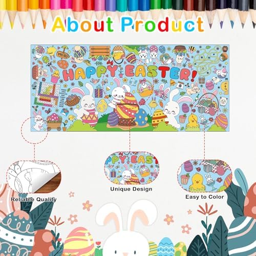 Artlunar Giant Easter Coloring Tablecloth with Poster