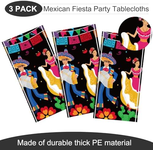 WovWeave 3 Pcs Mexican Fiesta Tablecloths Happy Birthday Decor