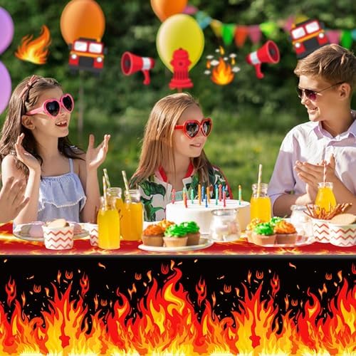 2-Pack Flame Tablecloths - 512x866 Fire-Themed Plastic Covers for Parties