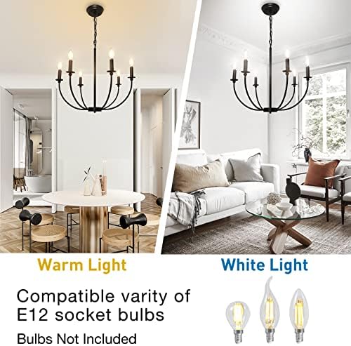 Depuley 6-Light Black Farmhouse Chandelier with E12 Sockets