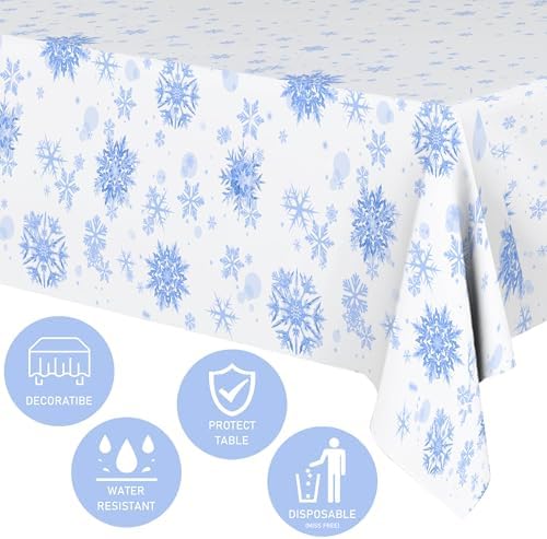 3 pcs White Blue Snowflake Frozen Tablecloth Decorations 54x108 Inch