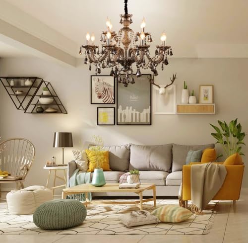 Modern Crystal Chandelier 12 Light Smoky Gray Luxury Ceiling Light