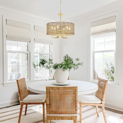 6-Light Rattan Chandelier for Dining Room and Kitchen