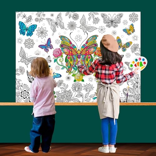 ZJDHPTY Butterfly Theme Coloring Tablecloth for Kids
