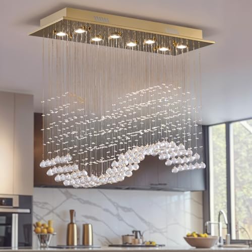 Siljoy 8 Light Wave Crystal Chandelier Modern Gold Flush Mount Ceiling Light
