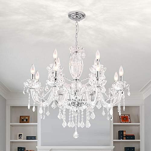 Maxax 12 Light Crystal Chandelier Modern Pendant Light Fixture Hanging Raindrop Adjustable Chrome