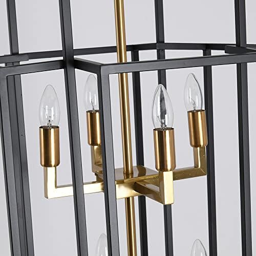 Aiwen 8 Light Farmhouse Lantern Chandelier with Black and Gold Finish