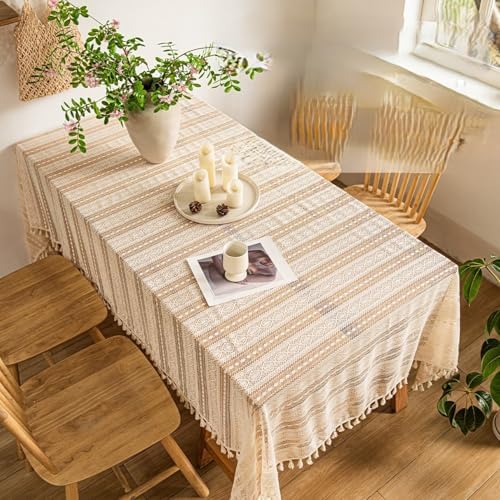 Kids Table Cloths 102 x 55 Inch Beige Bohemian Lace Tablecloth with Fringe