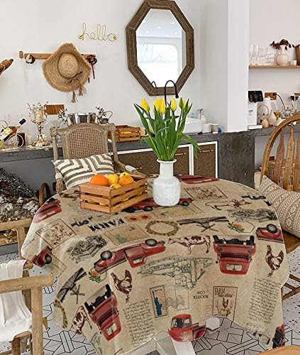 Square Tablecloth Waterproof Stainproof Farmhouse Red Truck Design