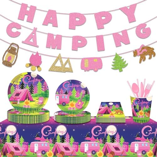 3 Pcs Pink Camping Tablecloth for Party and Home Use
