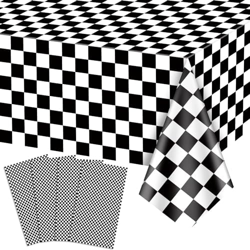 4 Pcs Race Car Tablecloths Black White Checkered Party Decorations